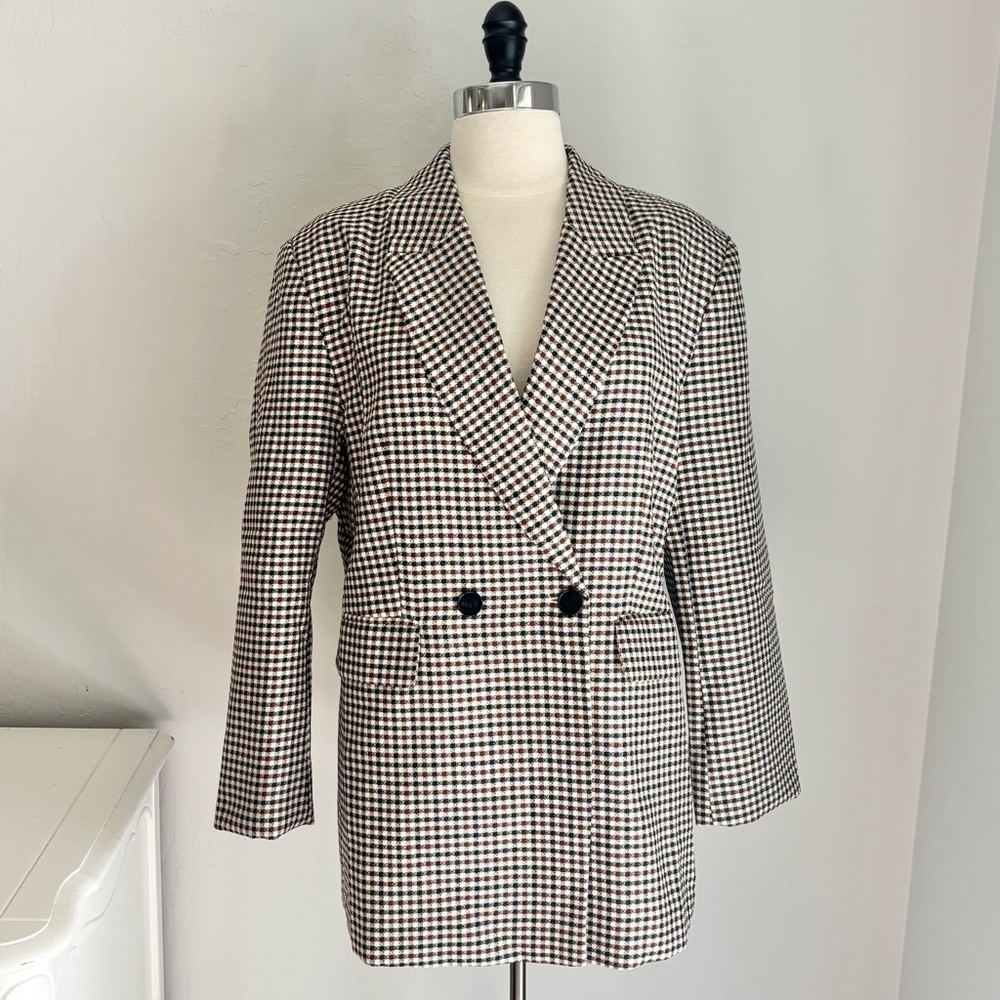 Mina Self Women’s Houndstooth Print Double Breasted Preppy Blazer, Brown, L